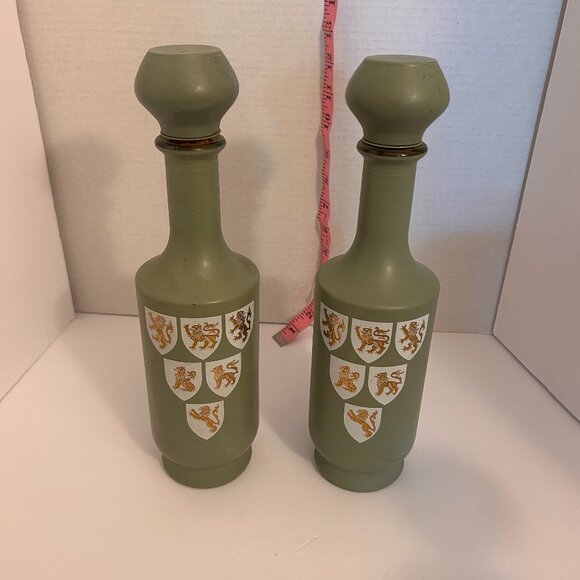 Vintage Stitzel-Weller Whiskey Bottles Set of 2 | Green Frosted Glass Decanters - Picture 1 of 10